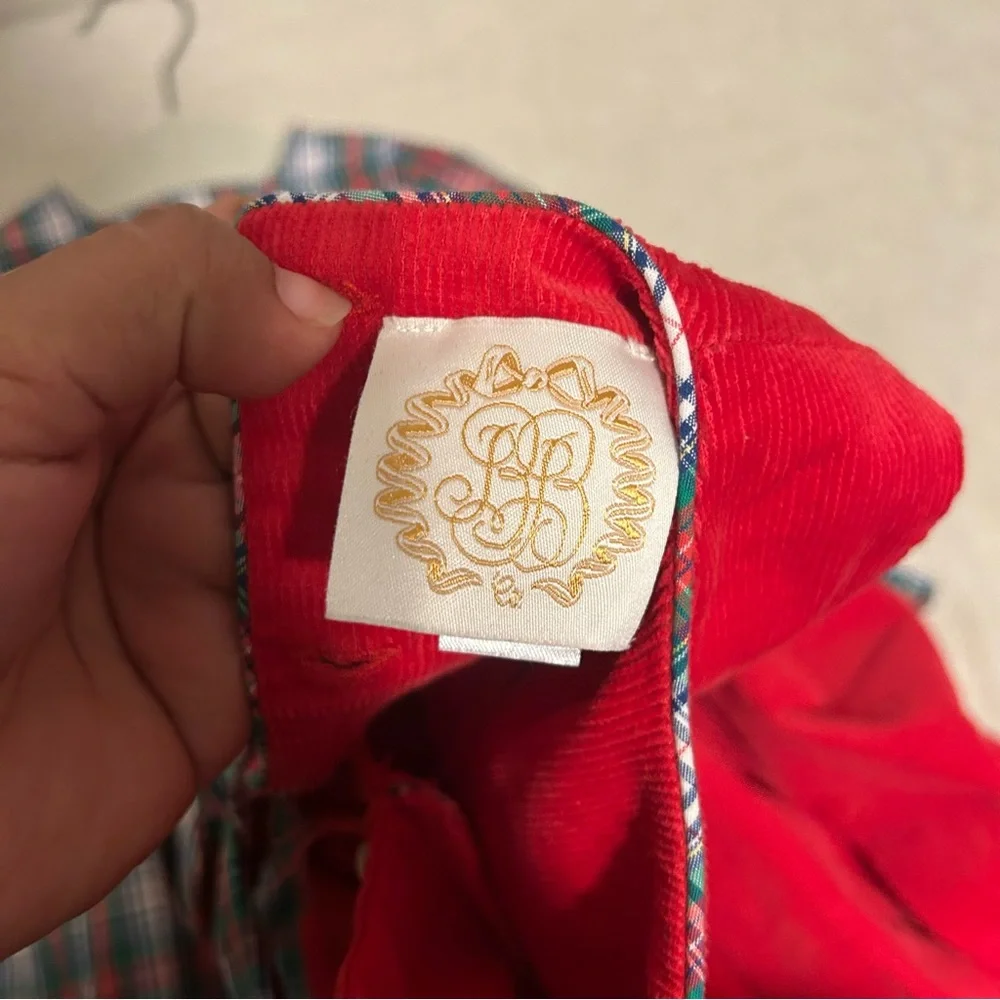 The BEAUFORT BONNET COMPANY RED CORDUROY ROMPER Prestonwood Plaid Set SIZE 0-6 M